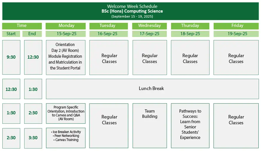 Week of Welcome Schedule